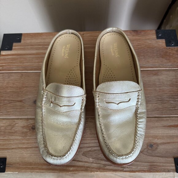 Weejuns by G.H. Bass & Co Metallic Gold Leather Penny Mule Loafer Size 8 - Picture 3 of 13